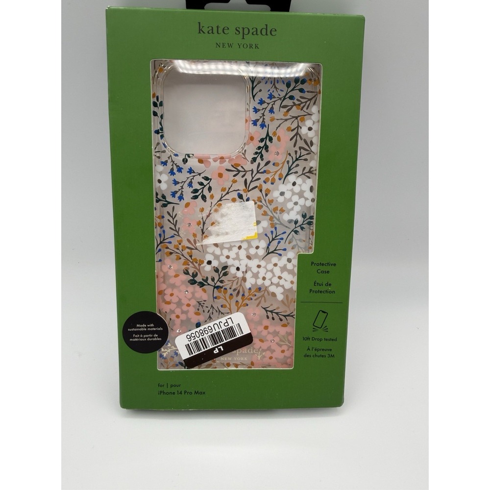 Kate Spade New York APPLE iPHONE CASE 14 Pro Max Mag Safe Clear Floral Faux Gems